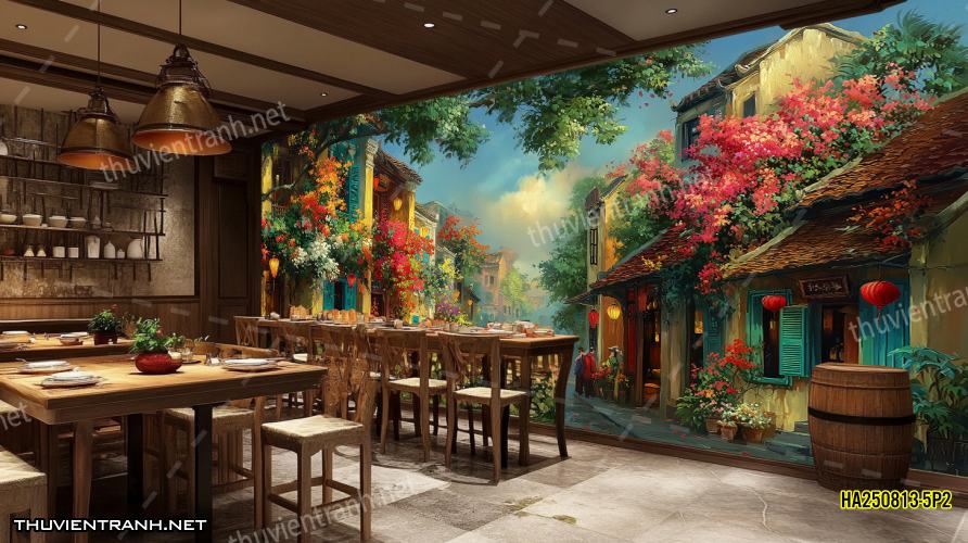 Tranh dán tường Phố cổ Hà Nội, Phố xưa - -HA250813-5P2 - Tranh tường chất lượng cao